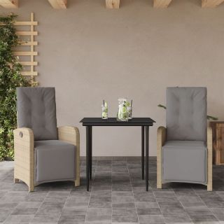 3-osaline bistrookomplekt patjadega, beež, polürotang