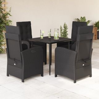 5-osaline aiamööbli komplekt patjadega, must, polürotang