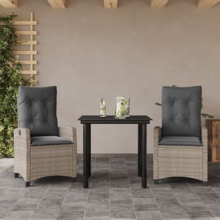 3-osaline aiamööbli komplekt patjadega, helehall, polürotang