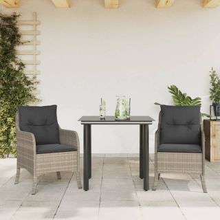 3-osaline aiamööbli komplekt patjadega, helehall, polürotang