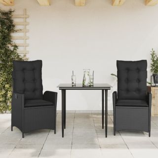 3-osaline aiamööbli komplekt patjadega, must, polürotang
