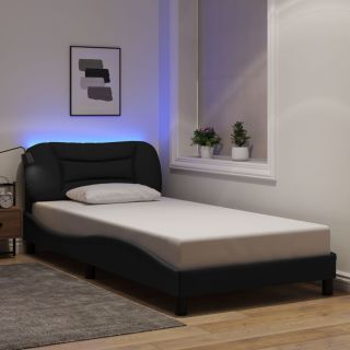 voodiraam LED-iga ilma madratsita Must 100x200 cm kangas