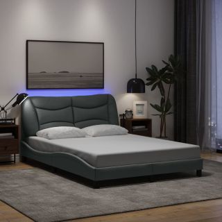 voodiraam LED-iga ilma madratsita, helehall, 120x200 cm, kangas