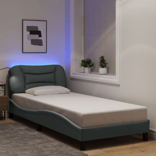 voodiraam LED-iga ilma madratsita, helehall, 80x200 cm, kangas