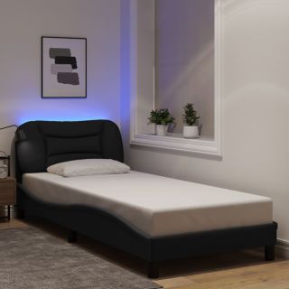 каркас кровати со светодиодами без матраса, черный, 80x200см, ткань
