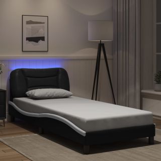 voodiraam LED-tuledega, must ja valge, 80 x 200 cm, kunstnahk