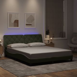 voodiraam LED-tuledega, helehall, 160x200 cm, samet