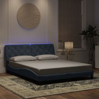 voodiraam LED-tuledega, tumehall, 160x200 cm, samet