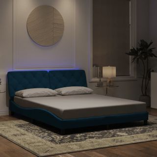 Каркас кровати со светодиодной подсветкой, синий, 160 x 200 см, бархат