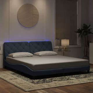 voodiraam LED-tuledega, tumehall, 180x200 cm, samet