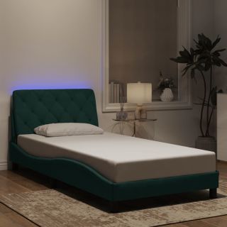 Каркас кровати со светодиодной подсветкой, темно-зеленый, 100x200 см, бархат