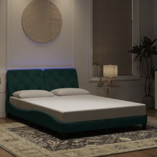 voodiraam LED-tuledega, tumeroheline, 140x190 cm, samet