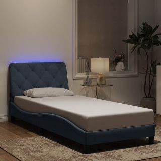 voodiraam LED-tuledega, tumehall, 90x190 cm, samet