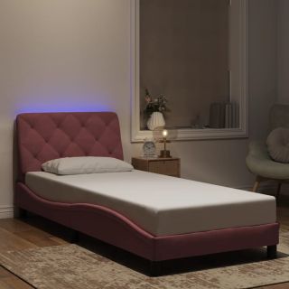 voodiraam LED-tuledega, roosa, 80x200 cm, samet