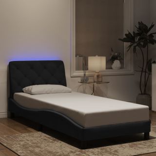 voodiraam LED-tuledega, must, 90x200 cm, samet