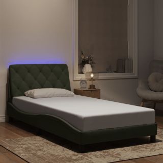 voodiraam LED-tuledega, helehall, 100x200 cm, samet