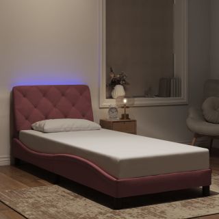 Каркас кровати со светодиодной подсветкой, розовый, 90x200 см, бархат