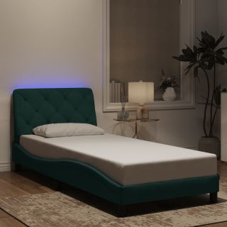 voodiraam LED-tuledega, tumeroheline, 90x200 cm, samet