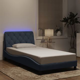 voodiraam LED-tuledega, tumehall, 100x200 cm, samet