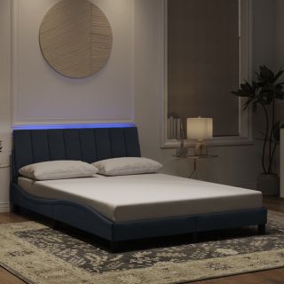 Каркас кровати со светодиодной подсветкой, темно-серый, 140x200 см, бархат