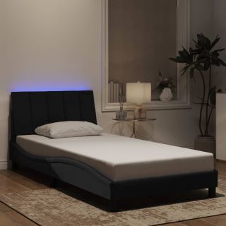 Каркас кровати со светодиодной подсветкой, черный, 100x200 см, бархат