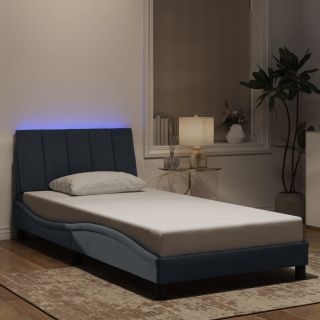 Каркас кровати со светодиодной подсветкой, темно-серый, 100x200 см, бархат