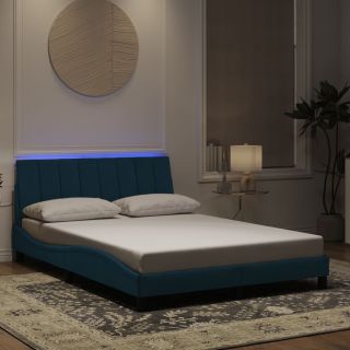 voodiraam LED-tuledega, sinine, 120 x 200 cm, samet