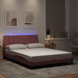 voodiraam LED-tuledega, roosa, 120 x 200 cm, samet
