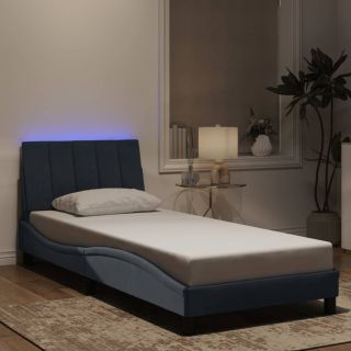 voodiraam LED-tuledega, tumehall, 90x190 cm, samet