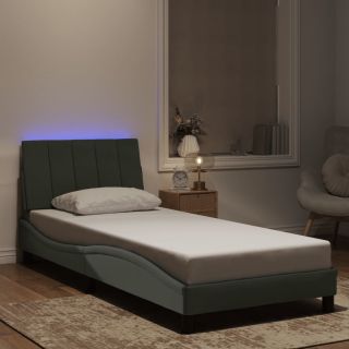 Каркас кровати со светодиодной подсветкой, светло-серый, 90x200 см, бархат