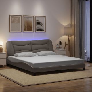 voodiraam LED ilma madratsita, pruunikashall, 180x200cm, kangas