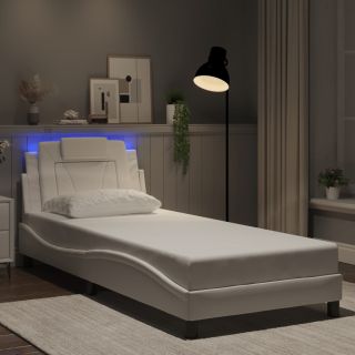 Каркас кровати со светодиодной подсветкой, белый, 80 x 200 см, искусственная кожа