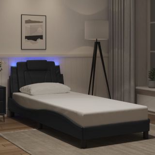 voodiraam LED-tuledega, must, 90 x 190 cm, kunstnahk
