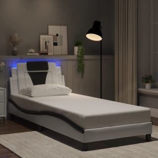 Каркас кровати со светодиодной подсветкой, белый и черный, 90 x 190 см, искусственная кожа