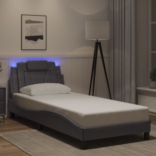 Каркас кровати со светодиодной подсветкой, серый, 90 x 200 см, искусственная кожа