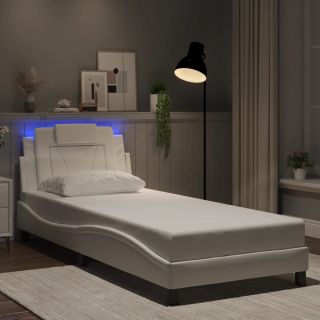 Каркас кровати со светодиодной подсветкой, белый, 90 x 200 см, искусственная кожа