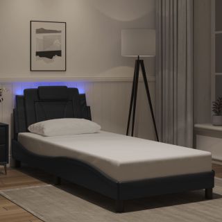 voodiraam LED-tuledega, must, 90 x 200 cm, kunstnahk