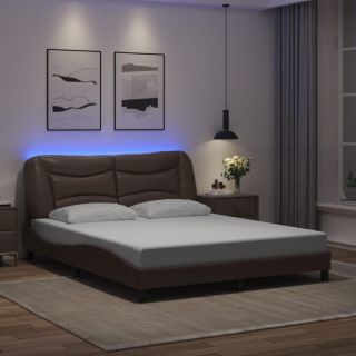 Каркас кровати со светодиодной подсветкой, коричневый, 160 x 200 см, искусственная кожа