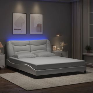 Каркас кровати со светодиодной подсветкой, белый, 160 x 200 см, искусственная кожа