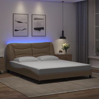 каркас кровати со светодиодной подсветкой. капучино, 160 x 200 см, искусственная кожа