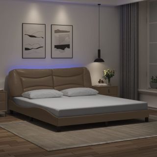 Каркас кровати со светодиодной подсветкой, капучино, 180 x 200 см, искусственная кожа