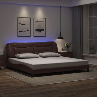 Каркас кровати со светодиодной подсветкой, коричневый, 200x200 см, искусственная кожа