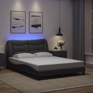 Каркас кровати со светодиодной подсветкой, серый, 120 x 200 см, искусственная кожа