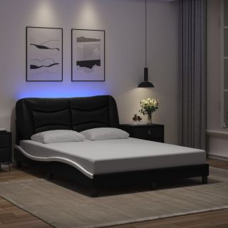 Каркас кровати со светодиодной подсветкой, черный и белый, 120 x 200 см, искусственная кожа