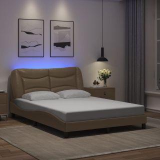 voodiraam LED-tuledega, cappuccino, 120 x 200 cm, kunstnahk