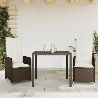 3-osaline aia bistrookomplekt patjadega, pruun, polürotang