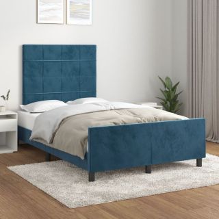 voodiraam ilma madratsiga Tumesinine 120x190 cm samet