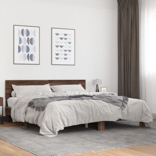 каркас кровати, коричневый дуб, 200 x 200 см, искусственное дерево и металл