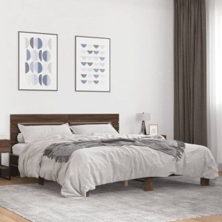 каркас кровати, коричневый дуб, 200 x 200 см, искусственное дерево и металл