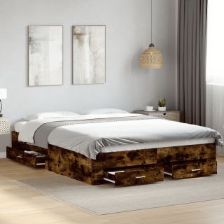каркас кровати с ящиками, копченый дуб, 140 x 200 см, искусственное дерево